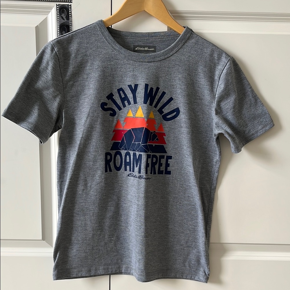 Eddie Bauer Heather Gray Short Sleeve Tee Stay Wild Graphic